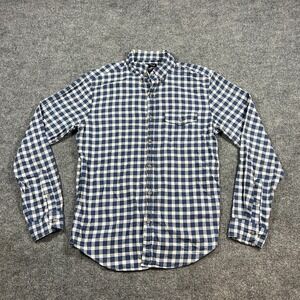 J Crew Mercantile Shirt Mens Medium Blue White Gingham Check Flannel Button Down